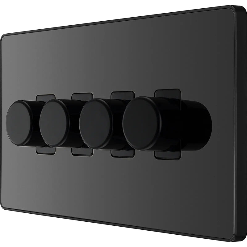 BG Electrical Evolve Black Chrome - Quadruple, 2 way push 200W