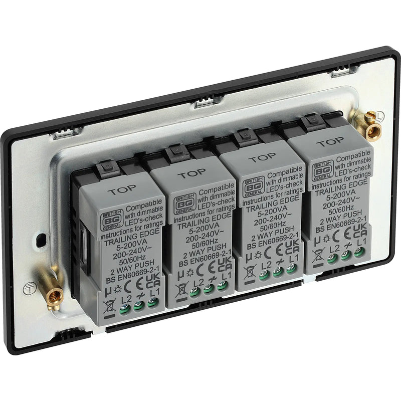BG Electrical Evolve Black Chrome - Quadruple, 2 way push 200W