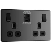 BG Electrical Evolve Black Chrome - Double, switched, single pole, with 30W fast charge USB A + USB C