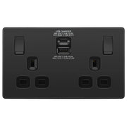 BG Electrical Evolve Black Chrome - Double, switched, single pole, with 30W fast charge USB A + USB C