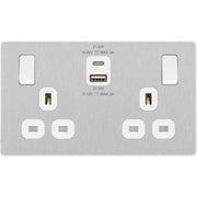 BG Electrical Evolve Brushed Steel - Double switched single pole, with USB A + C (22W)