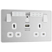 BG Electrical Evolve Brushed Steel - Double, switched, single pole, WiFi Extender + USB A