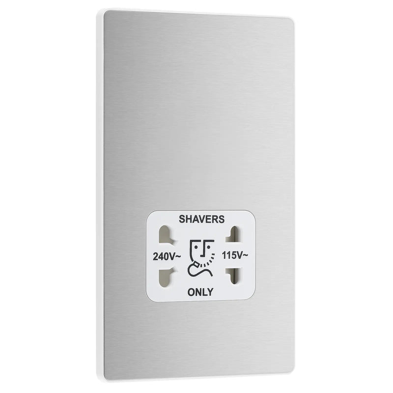 BG Electrical Evolve Brushed Steel - 115/240V dual voltage shaver socket