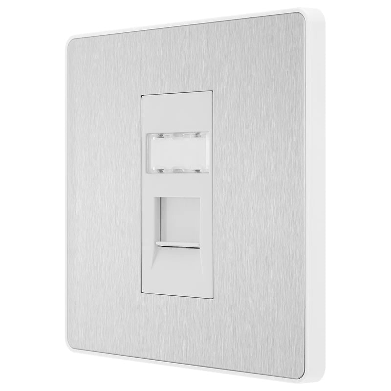 BG Electrical Evolve Brushed Steel - Single, RJ45 telephone socket