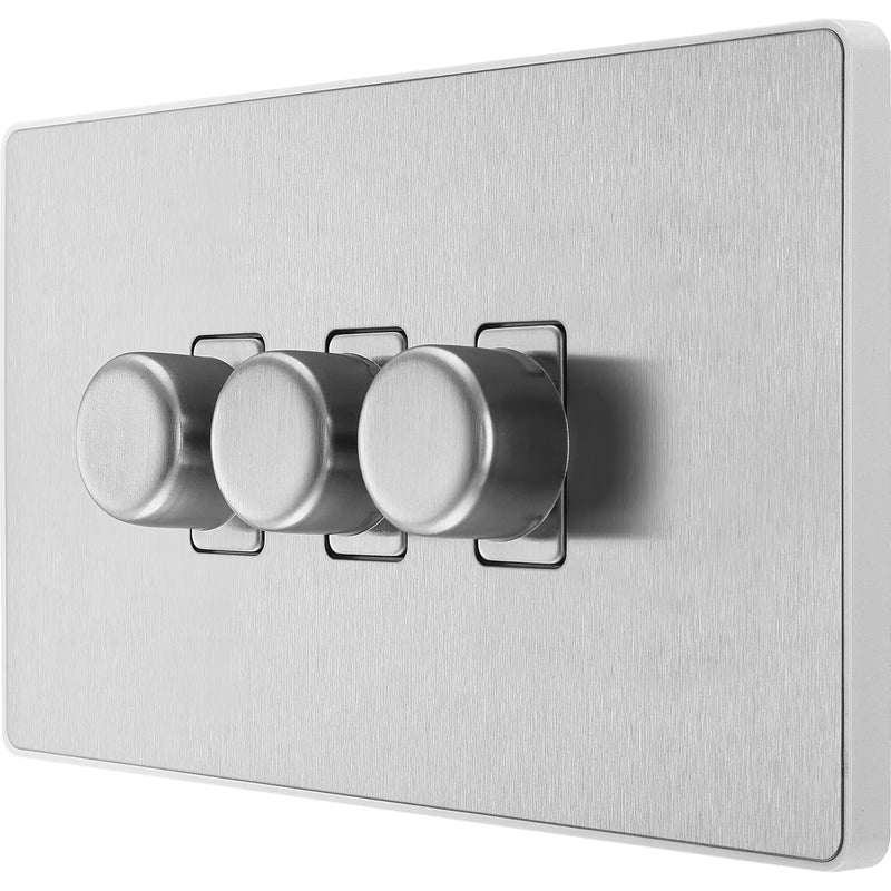 BG Electrical Evolve Brushed Steel - Triple, 2 way push 200W