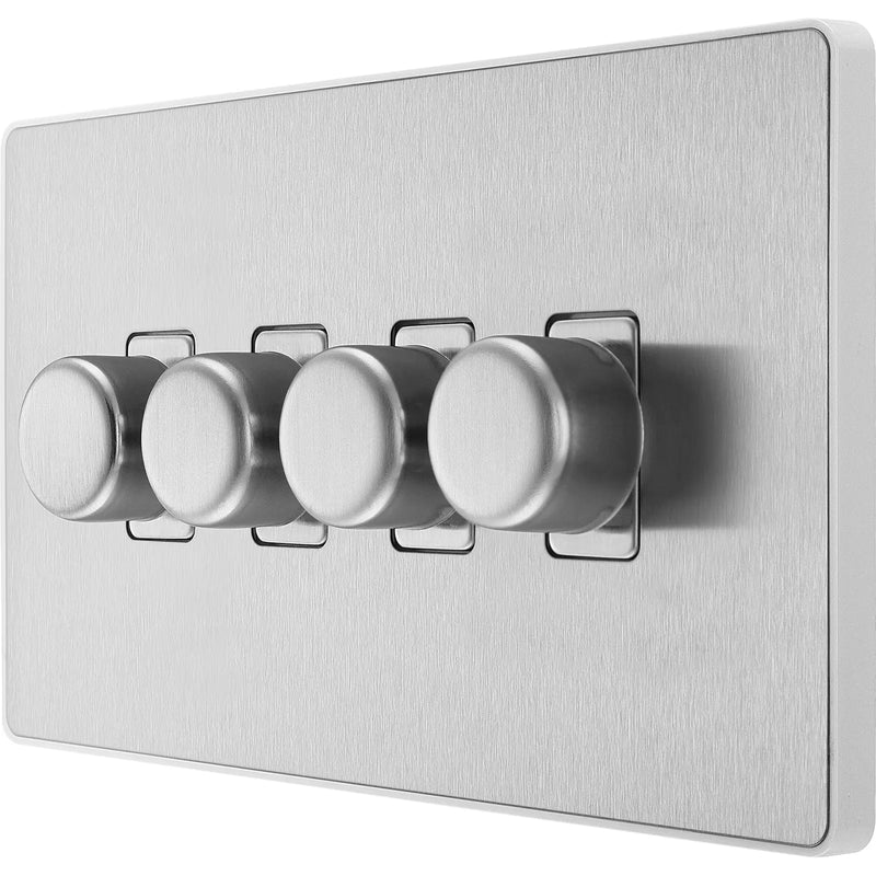 BG Electrical Evolve Brushed Steel - Quadruple, 2 way push 200W