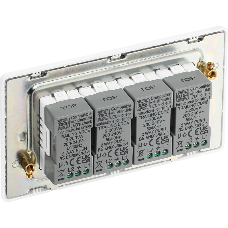 BG Electrical Evolve Brushed Steel - Quadruple, 2 way push 200W