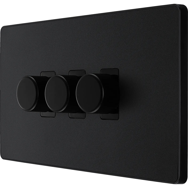 BG Electrical Evolve Matt Black - Triple, 2 way push 200W