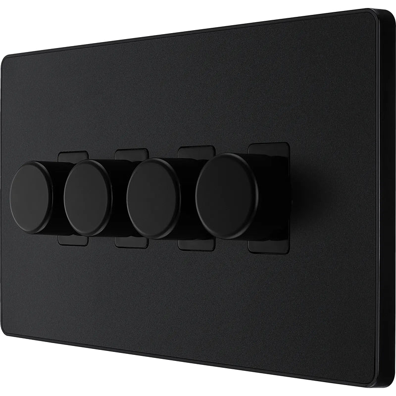 BG Electrical Evolve Matt Black - Quadruple, 2 way push 200W