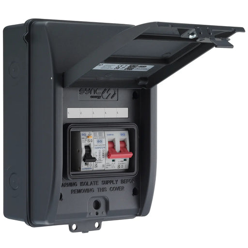 Sync Energy EV Circuit Protection - 5 Module EV Consumer Unit 100A with Main Switch, RCBO, SPD IP65 - Grey