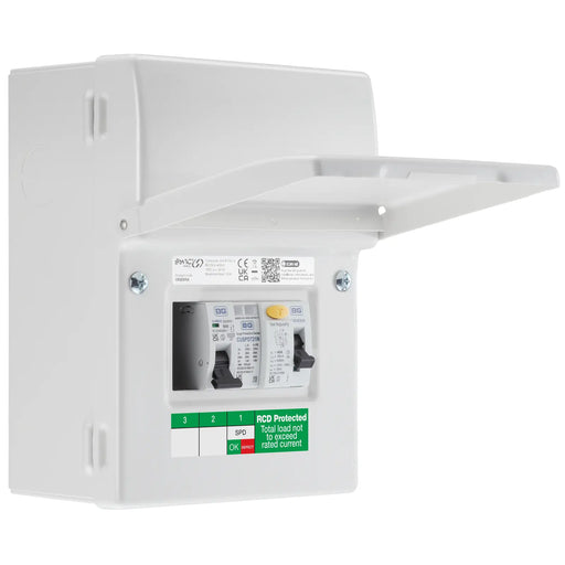 Sync Energy EV Circuit Protection - 5 Module EV Consumer Unit 40A with RCD, SPD, MCB, IP20 - White
