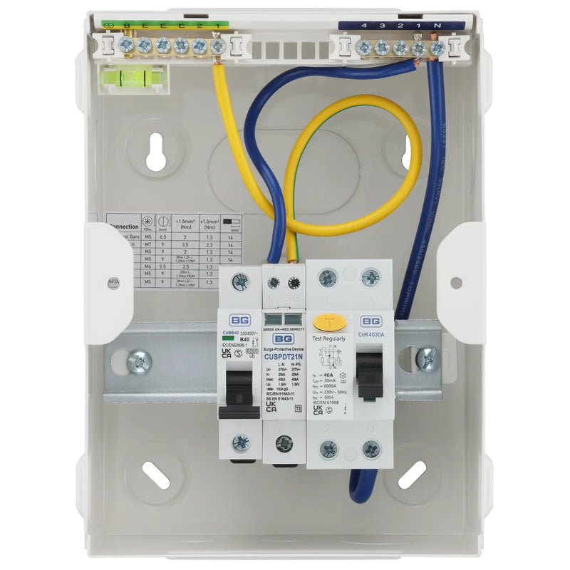 Sync Energy EV Circuit Protection - 5 Module EV Consumer Unit 40A with RCD, SPD, MCB, IP20 - White