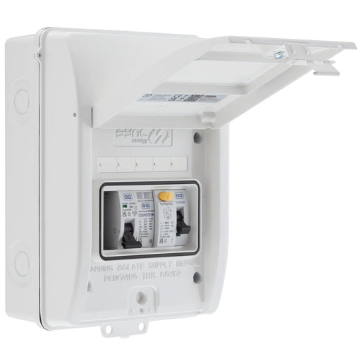 Sync Energy EV Circuit Protection - 5 Module EV Consumer Unit 40A with RCD, SPD, MCB, IP65 - White
