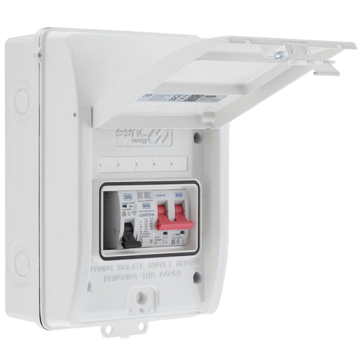 Sync Energy EV Circuit Protection - 5 Module EV Consumer Unit with 100A Main Switch, SPD, MCB, IP65 - White