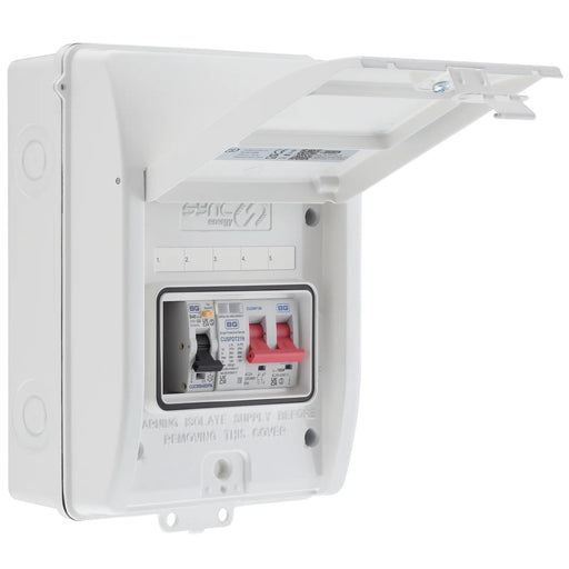 Sync Energy EV Circuit Protection - 5 Module EV Consumer Unit 100A with Main Switch, RCBO, SPD, IP65 - White