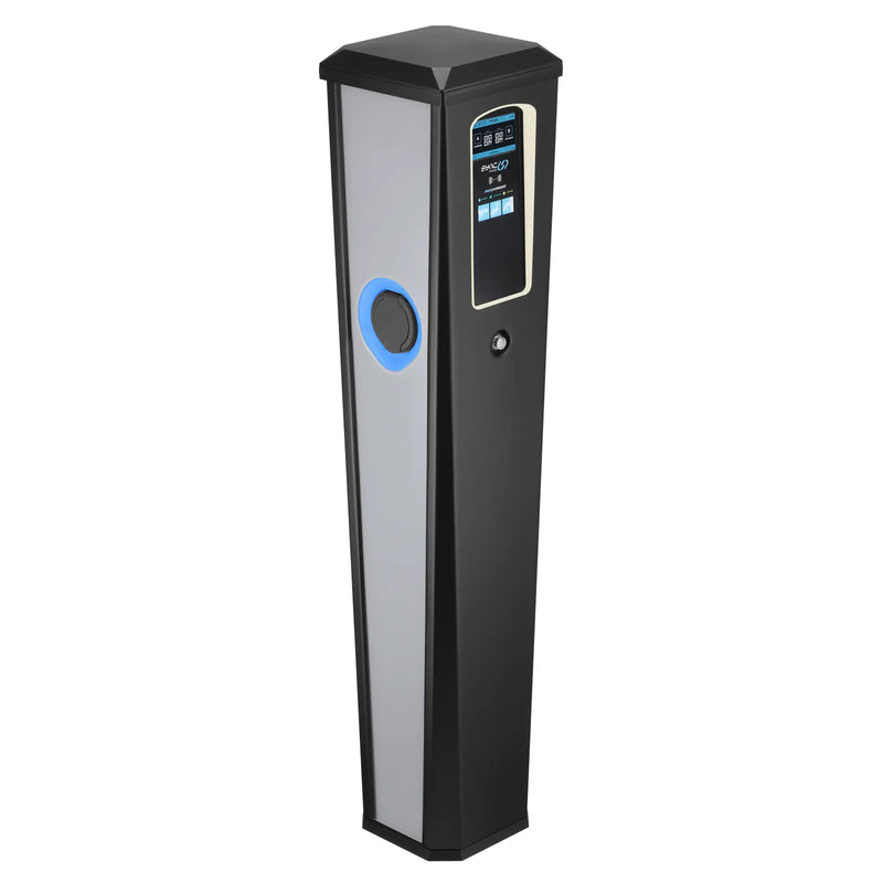 Sync Energy Pro Charger - Bollard EV Charger, Dual Socket, Three Phase 2x11kW Integrated Mid Meter, 4G