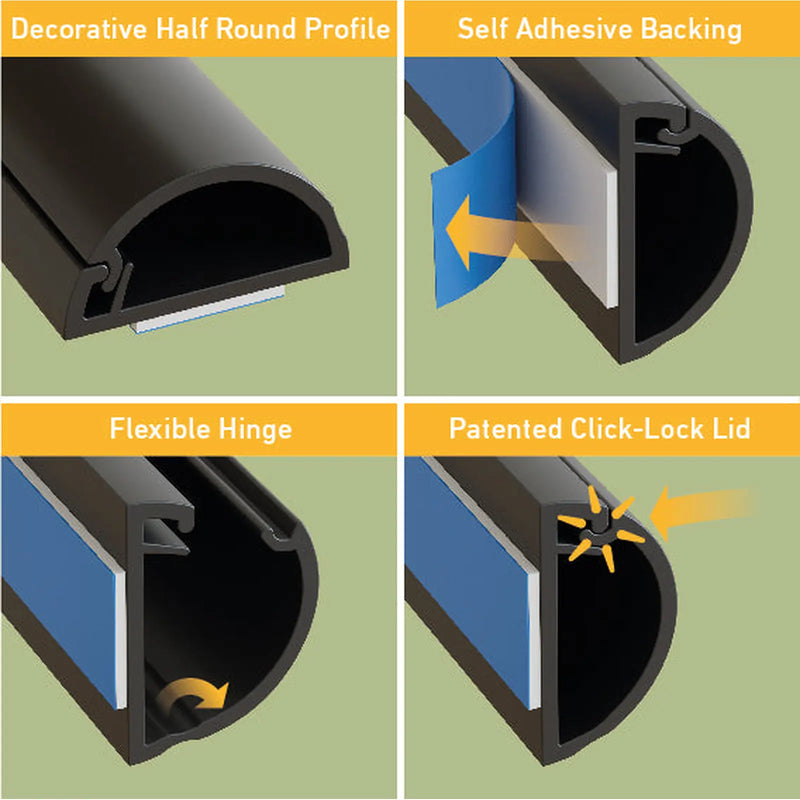 D-Line Trunking - 16x8mm Black 2m Self Adhesive Length