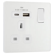 BG Electrical Evolve Pearlescent White - Single, switched, single pole, with 1 x USB A + 1 x USB C