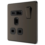 BG Electrical Flatplate Screwless Black Nickel - Single, switched, single pole, with 1 x USB A + 1 x USB C