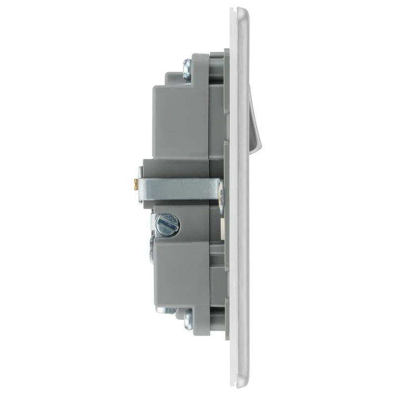 BG Electrical Flatplate Screwless Brushed Steel - Single, switched, single pole, with 1 x USB A + 1 x USB C
