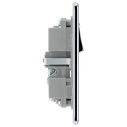BG Electrical Flatplate Screwless Polished Chrome - Single, switched, single pole, with 1 x USB A + 1 x USB C