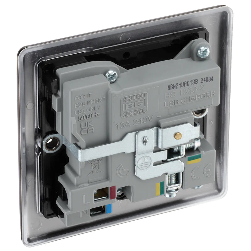 BG Electrical Nexus Metal Black Nickel - Single, switched, single pole, with 1 x USB A + 1 x USB C