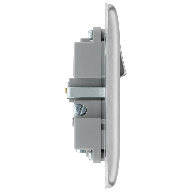 BG Electrical Nexus Metal Brushed Steel - Single, switched, single pole, with 1 x USB A + 1 x USB C