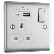 BG Electrical Nexus Metal Brushed Steel - Single, switched, single pole, with 1 x USB A + 1 x USB C