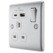 BG Electrical Nexus Metal Brushed Steel - Single, switched, single pole, with 1 x USB A + 1 x USB C