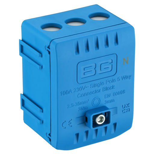 BG Circuit Protection Cp Connectors - 100A 5 Way Connector Block - Neutral - Blue