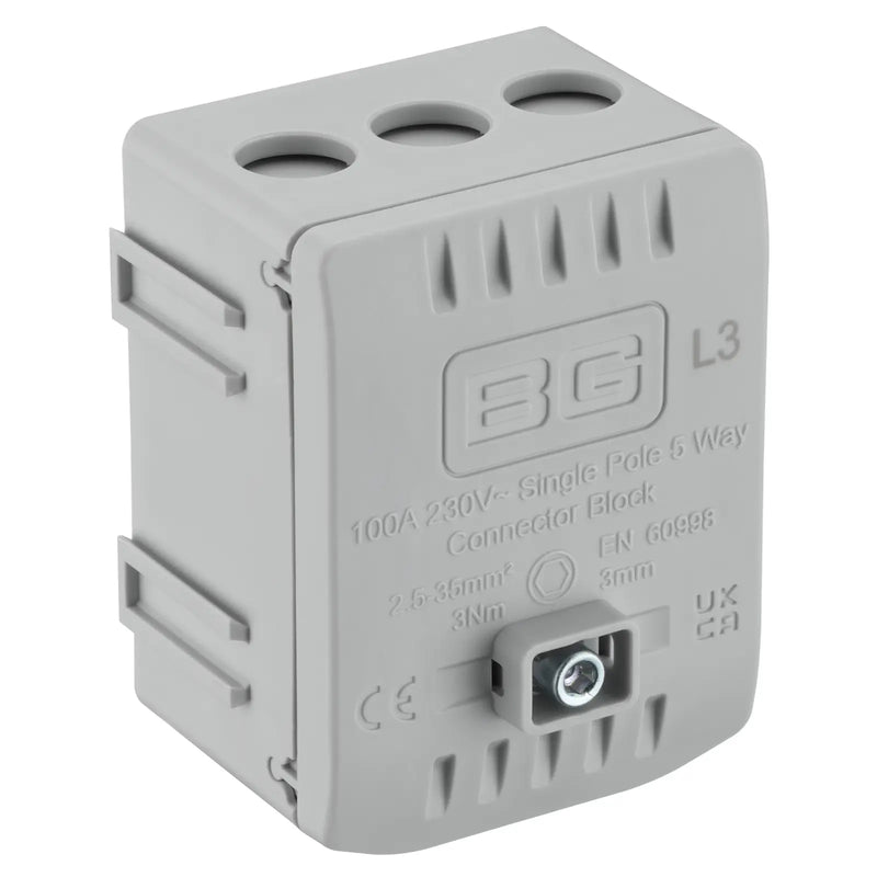 BG Circuit Protection Cp Connectors - 100A 5 Way Connector Block - L3 - Grey