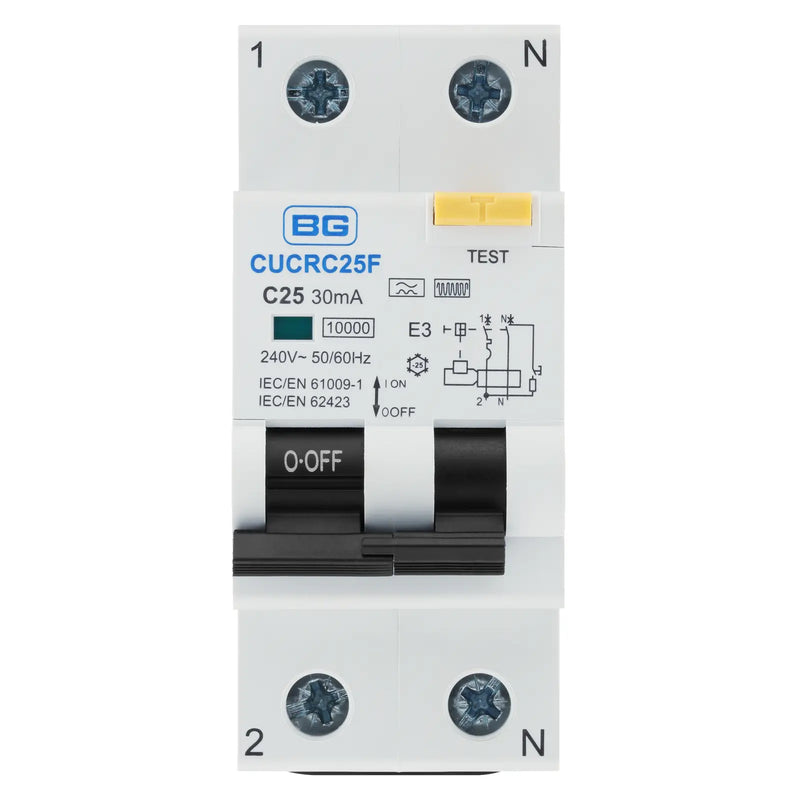 BG Circuit Protection RCBO - Bidirectional 25A C Curve RCBO Type F 2P