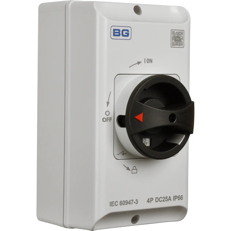 BG Circuit Protection Rotary Dc Isolator 4 Pole - 25A, 4-Pole DC, Rotary Isolator