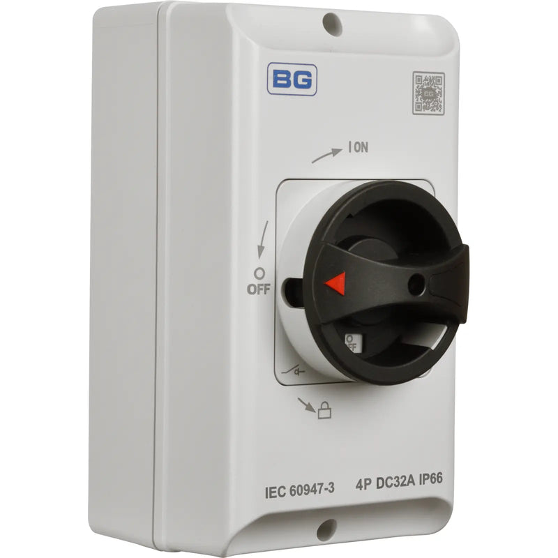 BG Circuit Protection Rotary Dc Isolator 4 Pole - 32A, 4-Pole DC, Rotary Isolator