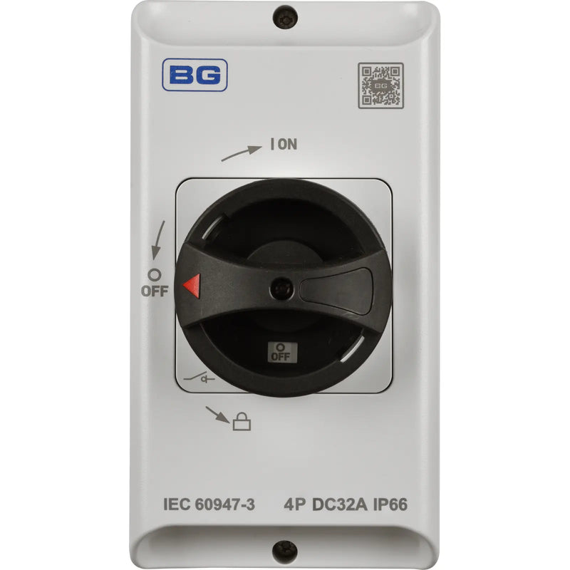 BG Circuit Protection Rotary Dc Isolator 4 Pole - 32A, 4-Pole DC, Rotary Isolator