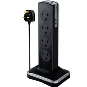 Masterplug High Gloss USB - 2 x USB A, 8 Sockets, 2m, 13A, Gloss Black