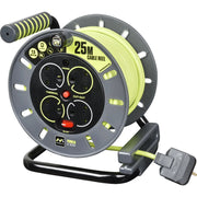 Masterplug Pro XT - 25m, 4 Sockets, 13A, Grey + Green