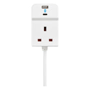 Masterplug USB - 3 Sockets, 2m, 2 x USB A + C 10.5W, 13A, White