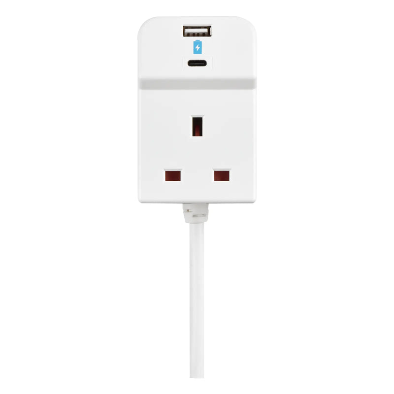 Masterplug USB - 3 Sockets, 2m, 2 x USB A + C 10.5W, 13A, White
