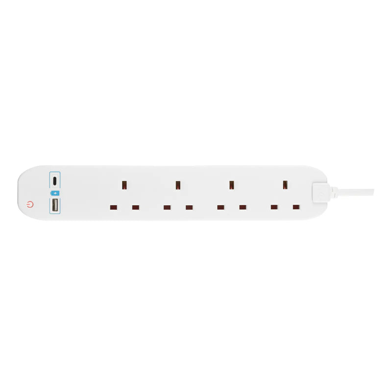 Masterplug USB - USB A + C 10.5W, 4 Sockets, 1m, 13A, White
