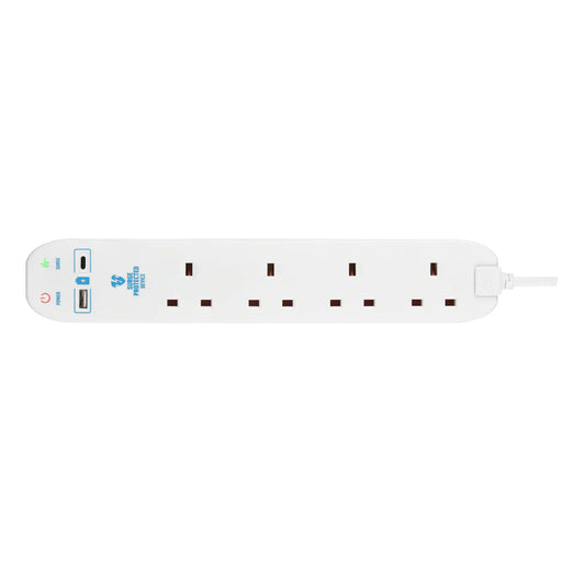 Masterplug USB - USB A + C 10.5W, 4 Sockets, 4m, 13A, White
