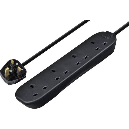 Masterplug Basic - 4 Sockets, 2m, 13A, Black