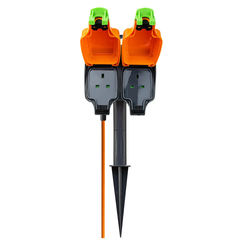 Masterplug Outdoor - 2 Sockets, 15m, 13A, Orange