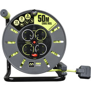 Masterplug Pro XT - 50m, 4 Sockets, 13A, Grey + Green