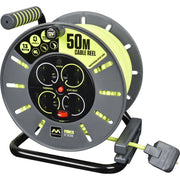 Masterplug Pro XT - 50m, 4 Sockets, 13A, Grey + Green
