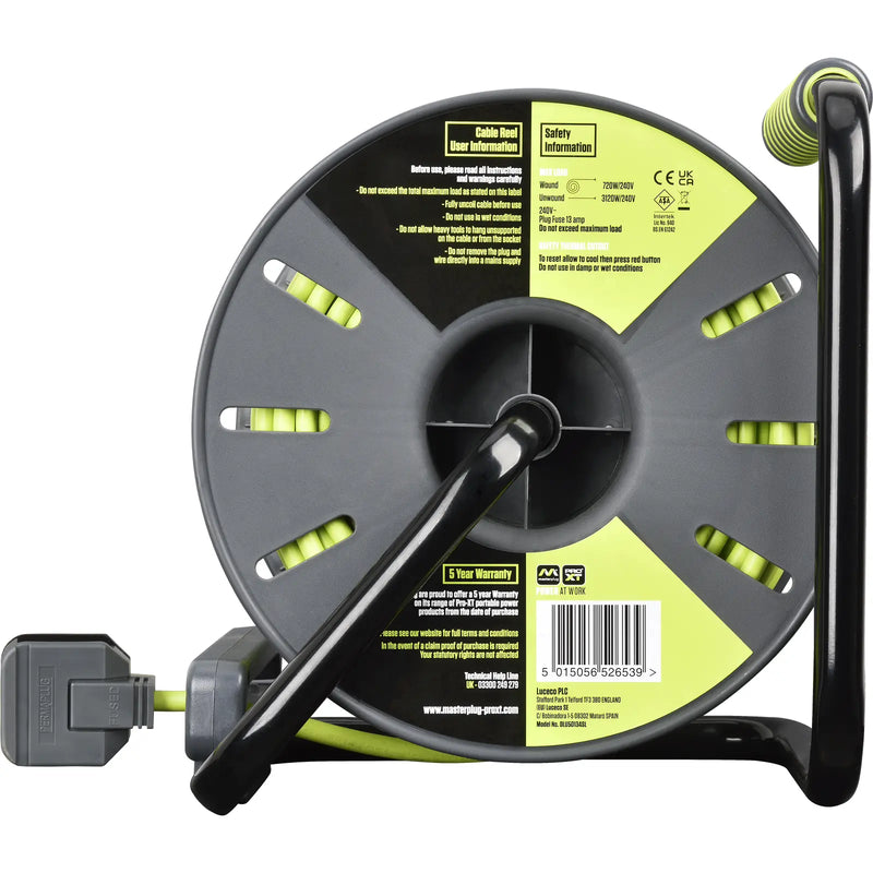 Masterplug Pro XT - 50m, 4 Sockets, 13A, Grey + Green