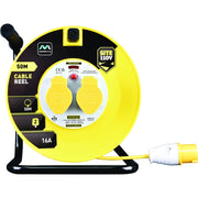 Masterplug Site - 50m, 2 Sockets, 16A, Yellow