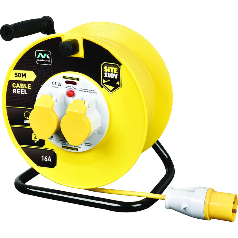Masterplug Site - 50m, 2 Sockets, 16A, Yellow