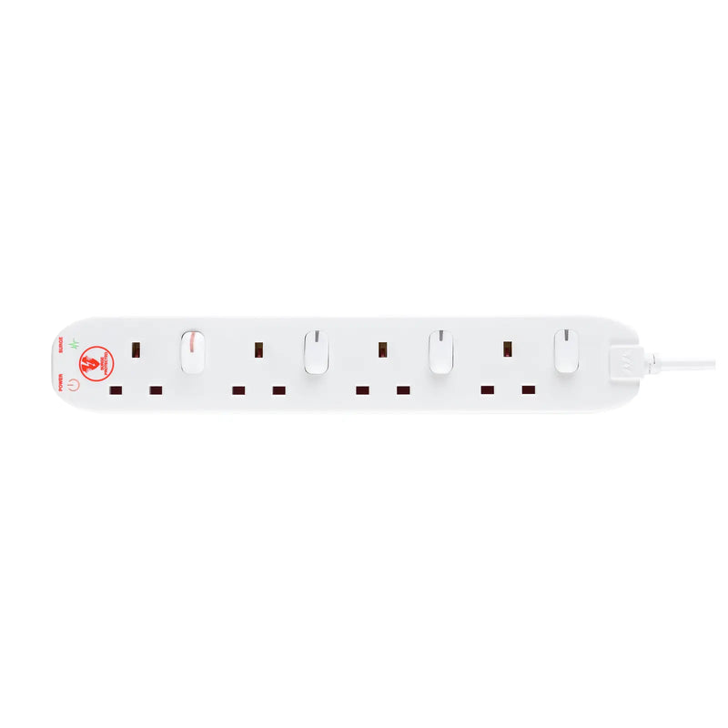 Masterplug Surge - 4 Sockets, 2m, 13A, White