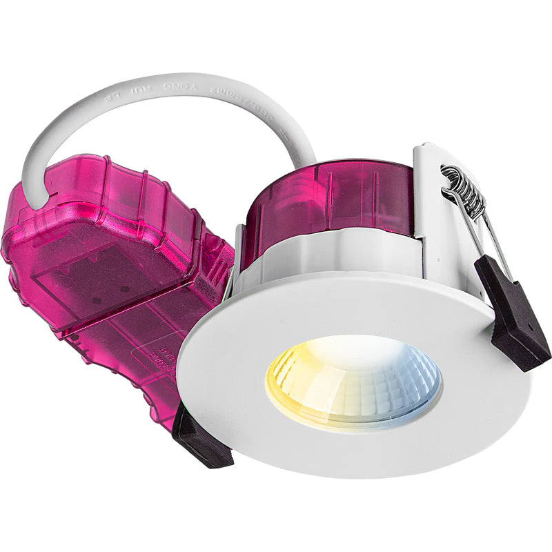 Luceco Elite - FType Elite Fire Rated Downlight 4W/6W 750lm Power Change with 4Colour CCT 2700K, 3000K, 4000K, 6000K Dimmable IP65 White - Flat